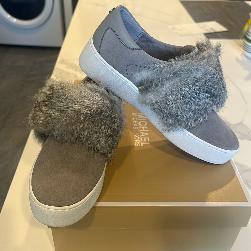 NIB Michael Kors Rabbit Fur Maven Suede Sneakers